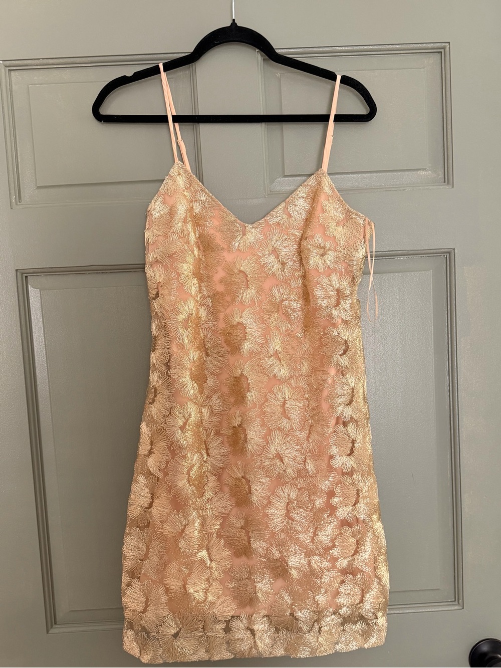 Trina Turk Peach Slip Dress with Gold Brocade Floral